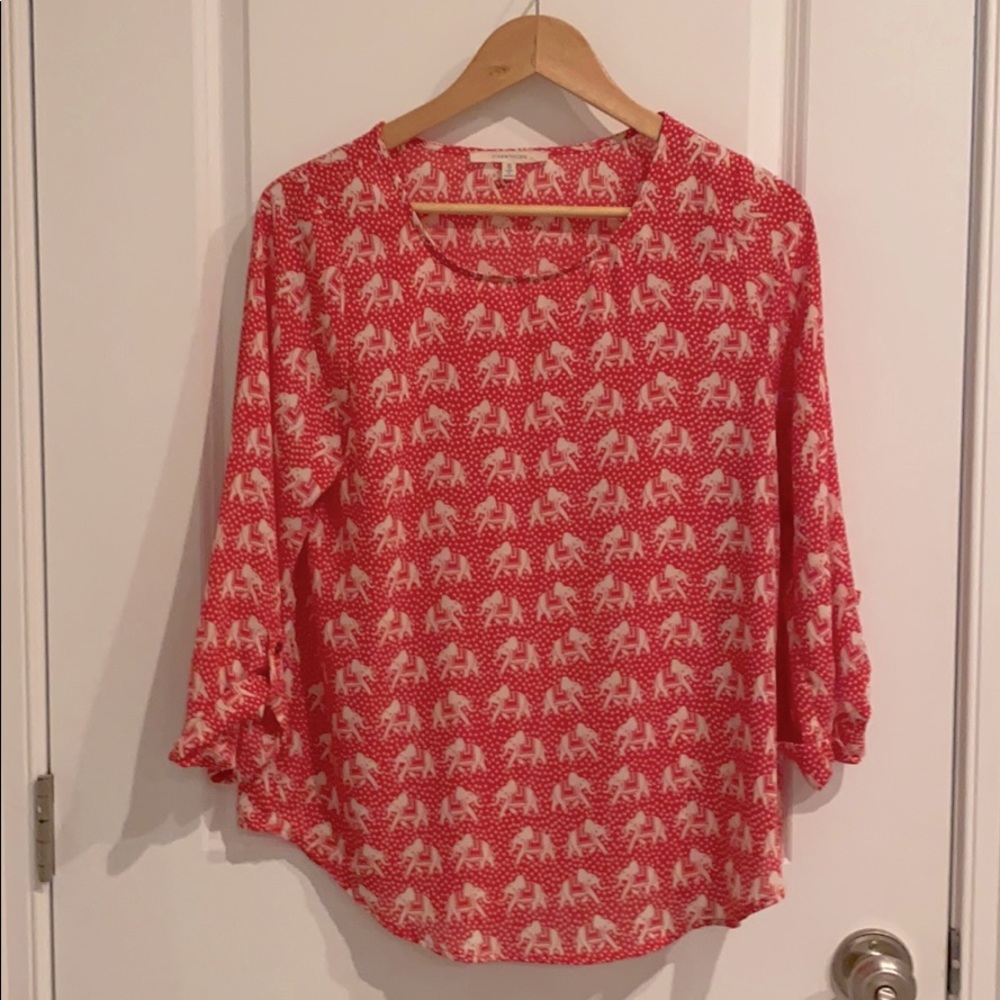 Pink and white elephant print blouse